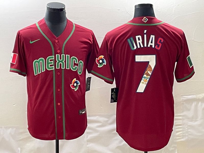 Men 2023 World Cub Mexico 7 Urias Red Nike MLB Jersey16